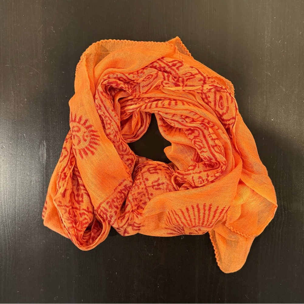 Orange and Red Patterned Lightweight Scarf